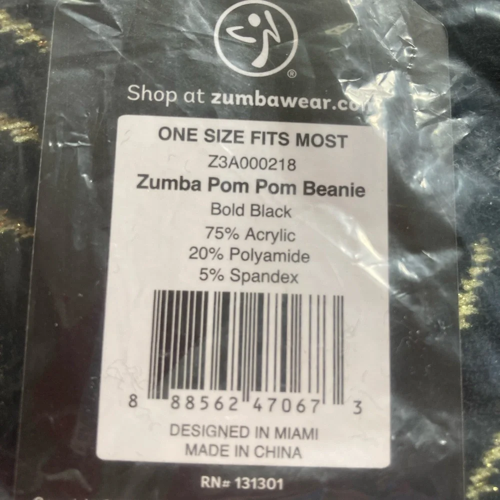Zumba Fitness Black and Gold Chevron Pom Pom Beanie - Picture 5 of 5